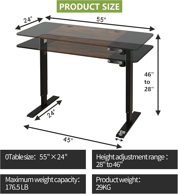 55” Adjustable Standing Desk – Electric Sit Stand Desk with Smooth Motor Memory Presets &amp Large Desktop for Home Office