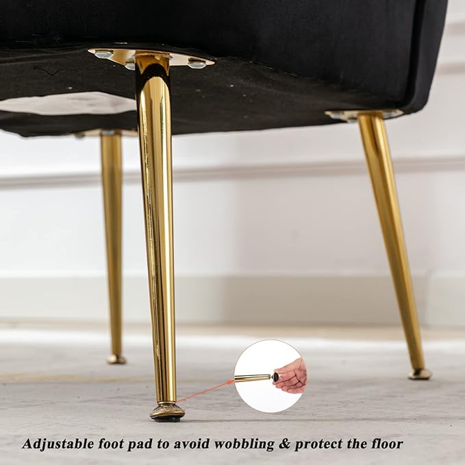 DUOMAY Modern Accent Chair Set of 2 Velvet Slipper Chair with Gold Legs Wingback Side Chair for Living Room Bedroom Entryway Small Corner Chair for Space Saving Black