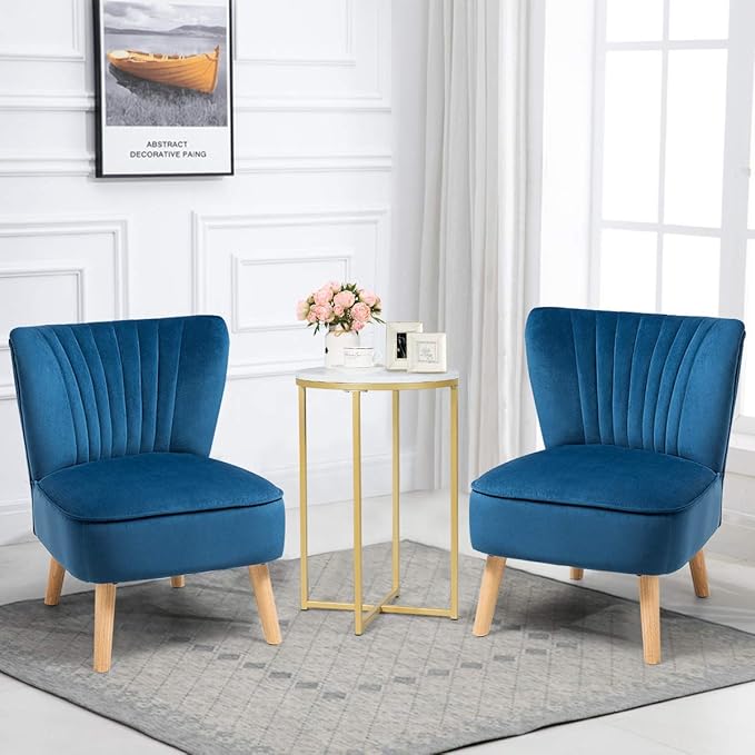Giantex Set of 2 Velvet Accent Chair Upholstered Modern Sofa Chair w/Wood Legs Thickly Padded Small Armless Wingback Club Chairs for Living Room Bedroom Furniture