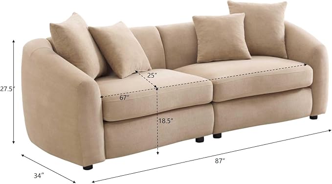 Christopher Knight Home Taliyah 87 Cozy Velvet Upholstered Lounge Sofa 3-Seater Curved Home Sofa Living Room with 4 Pillows Sturdy Wooden Frame Lounge Chair Indoor Couch with Thick Cushion Camel