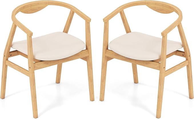 GOFLAME Bamboo Accent Chair Set of 2 Mid-Century Modern Armchair with Padded Seat Curved Backrest and Wrap-Around Armrest Upholstered Reading Chair Leisure Chair for Living Room Bedroom