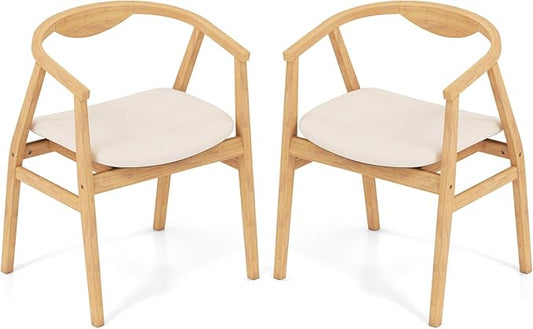 GOFLAME Bamboo Accent Chair Set of 2 Mid-Century Modern Armchair with Padded Seat Curved Backrest and Wrap-Around Armrest Upholstered Reading Chair Leisure Chair for Living Room Bedroom