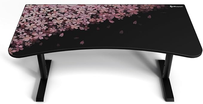 Arozzi Arena Special Edition Ultrawide Curved Gaming and Office Desk with Full Surface Water Resistant Desk Mat Custom Monitor Mount Cable Management Cut Outs - Flower