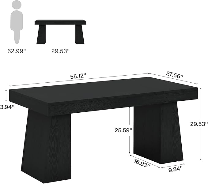 Tribesigns 55 Executive Desk Wooden Office Desk with Double Pedestal Modern Simple Computer Writing Table for Home Office Black