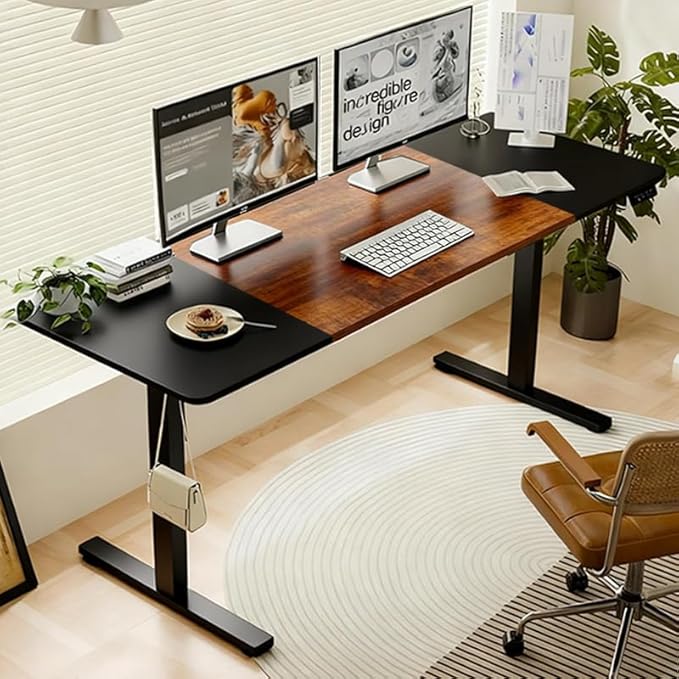 55 Inch Electric Standing Desk Height Adjustable Computer Gaming Desks for Home Office Bedroom Craft Study Table and Work Standing DesksBlackBrown