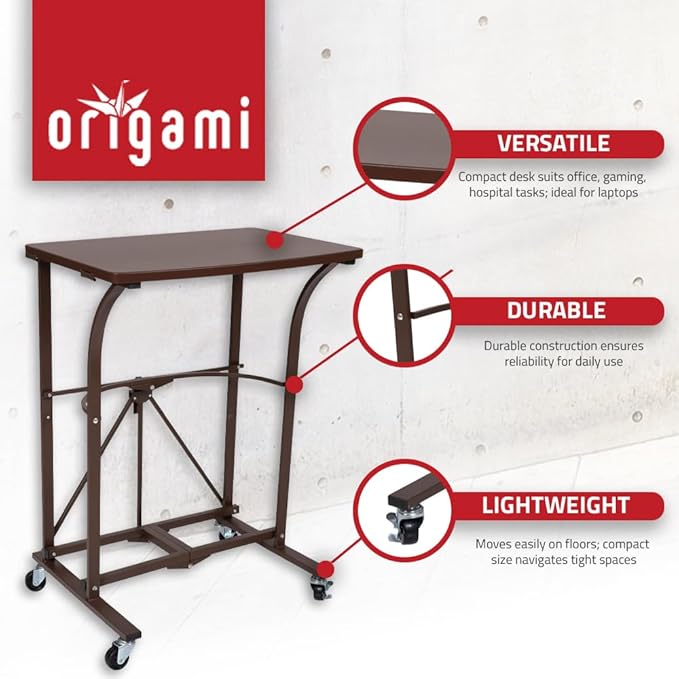 Origami Folding Computer Desk for Office Study Students Bedroom Home study and Craft | Space Saving Foldable Design Fits Laptop Collapsible No Assembly Required | (Wood small)
