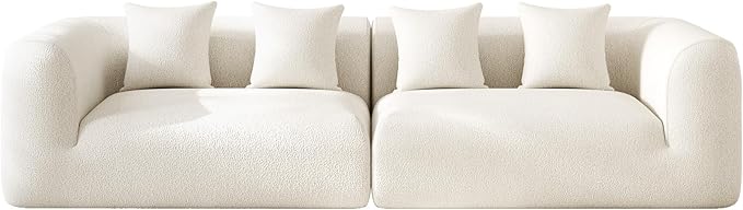120 Curved Sectional Sofa Cream Cloud Couches Boneless Sectional Couch for Living Room Modular Curved Couch Oversized Comfy Modern Sofa Plush Chenille with 4 Pillows Beige