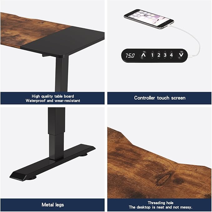 55 Inch Computer Desk with Power Outlets and USB Ports Large Office Desk for Home Office Modern Writing Table with Sturdy Frame