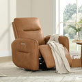 CHITA Faux Leather Power Recliner Chair Swivel Glider Recliner for Adults Nursery Rocking Chair with USB &amp Type-C Charging for Living Room Bedroom Camel