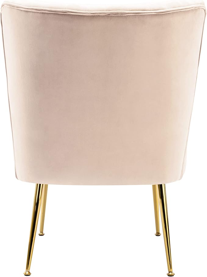 WO Indoor Furniture 22 Wide Tufted Velvet Accent Chair with Gold Metal Leg Rust and Scratch Resistant Premium Quality Seat for Your Den Living Room Bedroom Home (Tan)