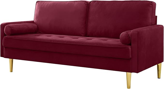 65'’ Velvet Upholstered Loveseat Sofa with Gold Metal Legs Modern Tufted Backrest Couch Solid Wood Frame for Living Room BedroomApartmentOfficeSmall Space (Red)