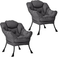 KOMFOTT Modern Accent Chair Set of 2 Soft Upholstered Lazy Sofa with Side Pocket &amp Armrests Single Sofa Armchair Leisure Sofa Chair for Living Room Bedroom Gray