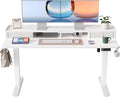 YIHAYO Electric Standing Desk with Drawers 60 x 24 Inches Adjustable Desk with Storage Shelf Computer Table with Splice Board for Home OfficeWhite Frame/White Top