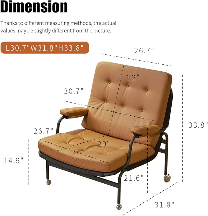 Bonded Leather Armchair Modern Accent Chair High Back Living Room Chairs with Metal Legs and Soft Padded Sofa Chairs for Home OfficeBedroomDining Room (Brown 1pc)