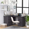 L-Shaped Writing Desk Corner Computer Desk with Drawer and Shelves 57.1in Study Table Workstation for Home Office Multipurpose PC Laptop Table Work Table Office Desk (Gray)