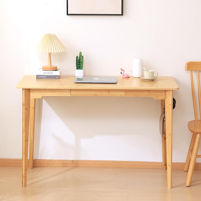 Maydear 47 Bamboo Multipurpose Study Writing Desk with Drawer Modern Simple Computer &amp Laptop Table Dining Table for Bedroom Living Room Home and Office Kitchen Natural
