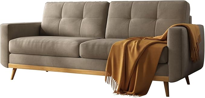 67.7” Loveseat Sofa Mid Century Modern Decor Love Seat Couches for Living Room Button Tufted Upholstered Small Couch for Bedroom Solid and Easy to Install Furniture (Light Grey 67.7inch)