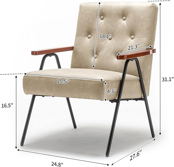 UNICOO - Modern Accent Chairs Mid-Century Armchair Living Room Chairs Leisure Chair with Metal Legs Reception Side Chairs (ZKL-222K-Beige)