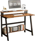 31.5 Inch Modern Small Desk Compact Computer Desk for Home Office and Study Space Saving with Multi-Function Open Shelves