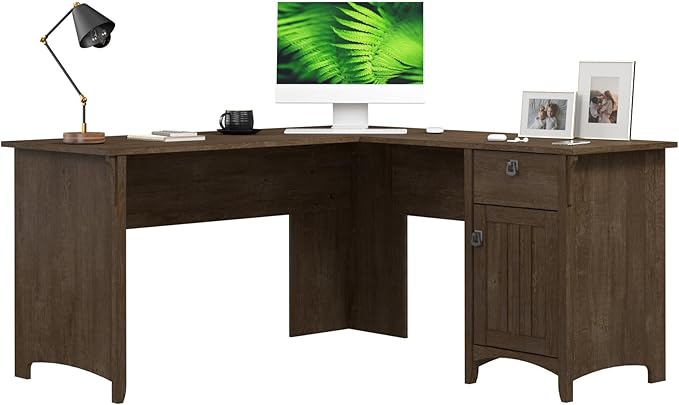 Bush Furniture Salinas L-Shaped Desk with Storage | Study Table with Drawers &amp Cabinets | Home Office Computer Desk in Ash Brown