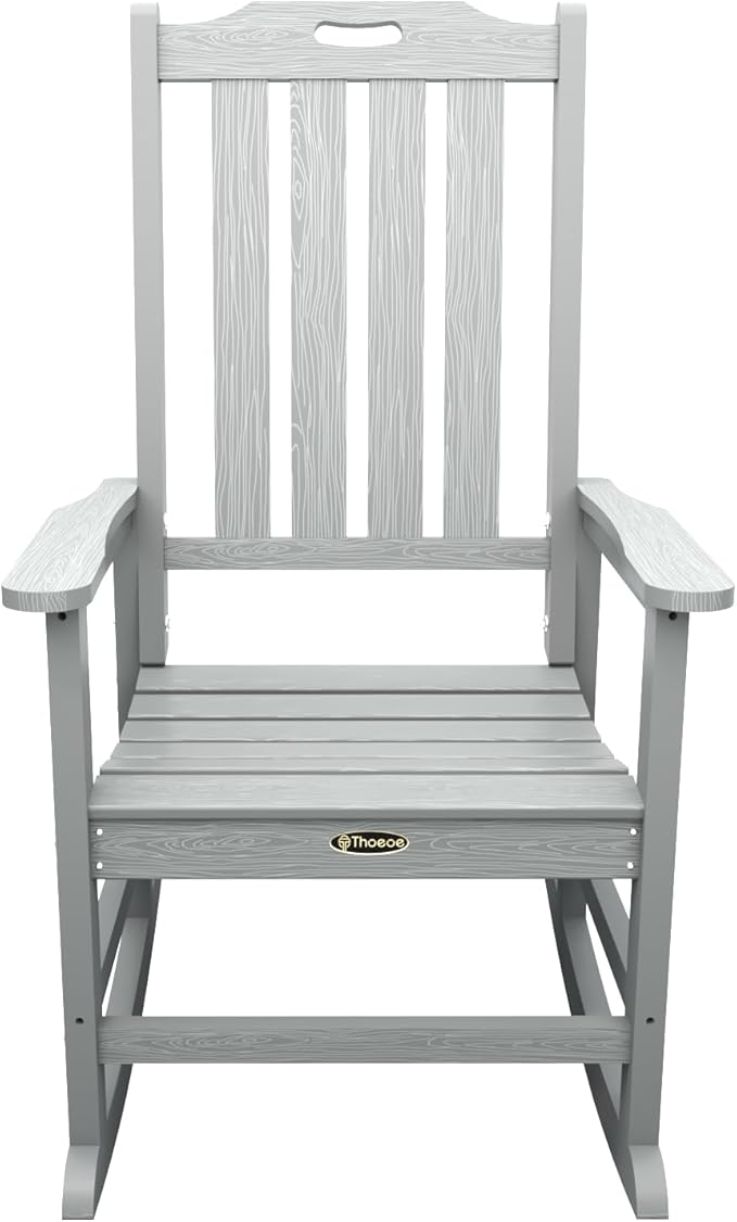 Oversized Rocking Chair Set of 2 Outdoor Rocking Chair for Adults All Weather Resistant Porch Rocker for Lawn Garden Grey
