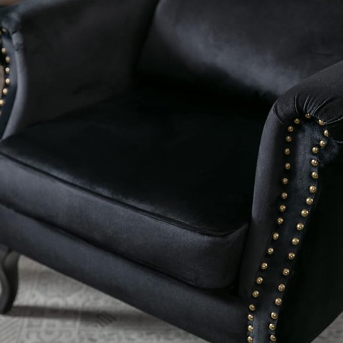 chairus Mid-Century Modern Accent Chair Comfy Tufted Single Sofa Chair Wingback Armchair with Pillow for Club Living Room Bedroom - Velvet Black