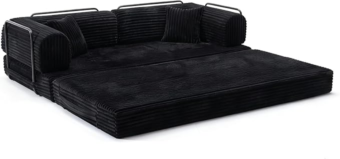 Convertible Sleeper Sofa Bed Folding Floor Mattress Couch with Fixed-Shape Frame Futon Boneless Couch Lounge Loveseat with Pull Out Bed No Assembly Required Black