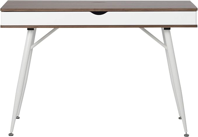 Calico Designs Alcove Modern Desk with Large Split Drawer Storage White/Chestnut