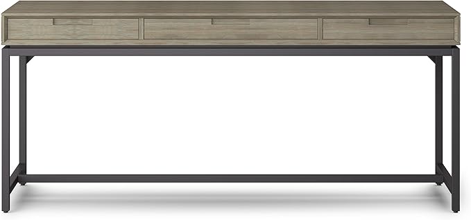 SIMPLIHOME Banting Desk - 72 Inch Wide Solid Wood and Metal Writing Desk in Distressed Grey Modern Industrial Home Office Computer Table for Study with 2 Drawers and Flip-Down Keyboard Tray