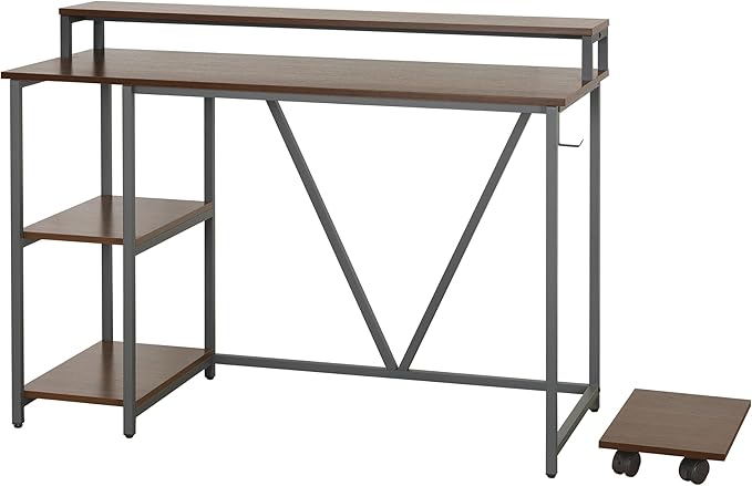Techni Mobili Computer Desk - Industrial Writing Desk with Storage Shelves Monitor Stand &amp Accessory Holder - Home Office Laptop Computer Table with CPU Caddy &amp 2-Tier Small Bookshelf Space
