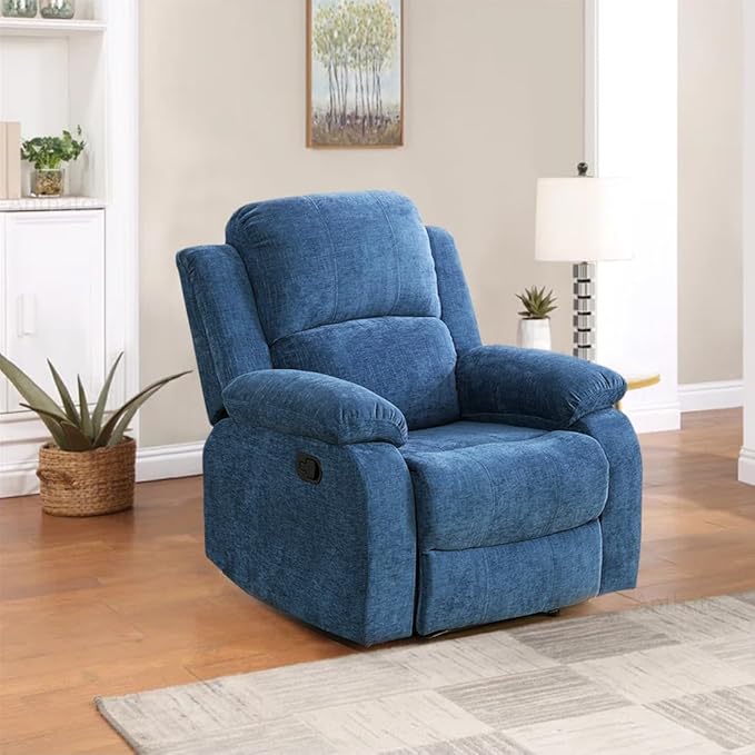 Upholstered Manual Recliner Modern Fabric Reclining Chair Single Reclining Sofa Chair with Comfortable Armrest and Backrest Recliner Furniture for Living Room/Meeting Room/RV Car Blue