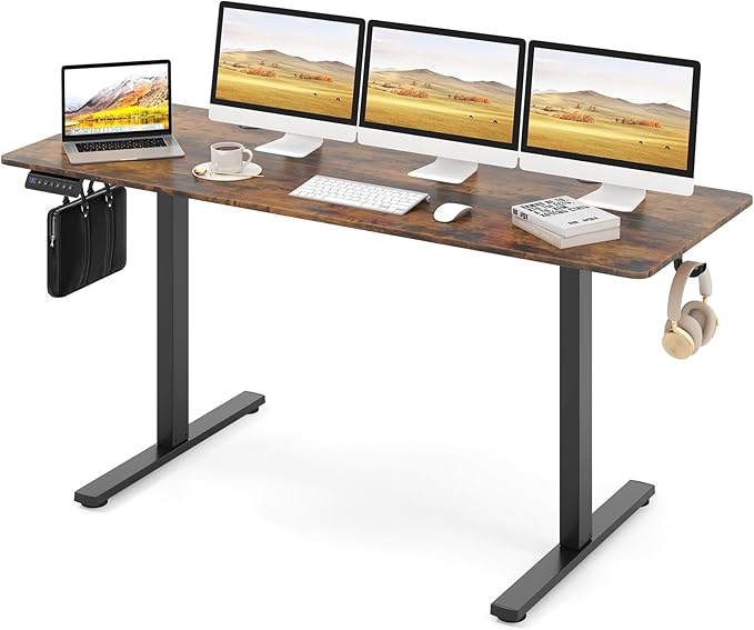 Giantex 63 x 24 Electric Standing Desk with Adjustable Height Stand up Computer Workstation with Cable Hole Hook Modern Gaming Table Ergonomic Sit Stand Desks for Home Office (Rustic Brown)