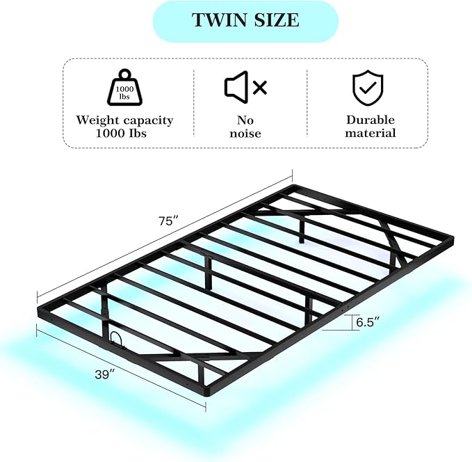 Floating Bed Frame Twin Size Twin Bed Frame with Smart LED Lights Heavy Duty Modern Metal Platform Bed No Box Spring Needed - Easy Assembly and Noise Free
