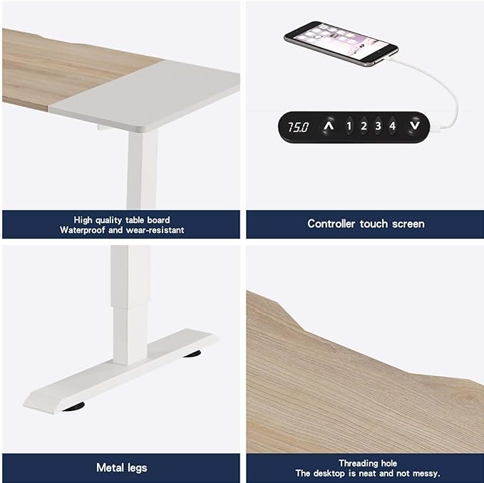 55 Electric Standing Desk Adjustable Height White Seated Stand up Computer Desks for Work Office Home Ergonomic Lift-up Gaming Tables with USB Charging Port (Oak+White-P)