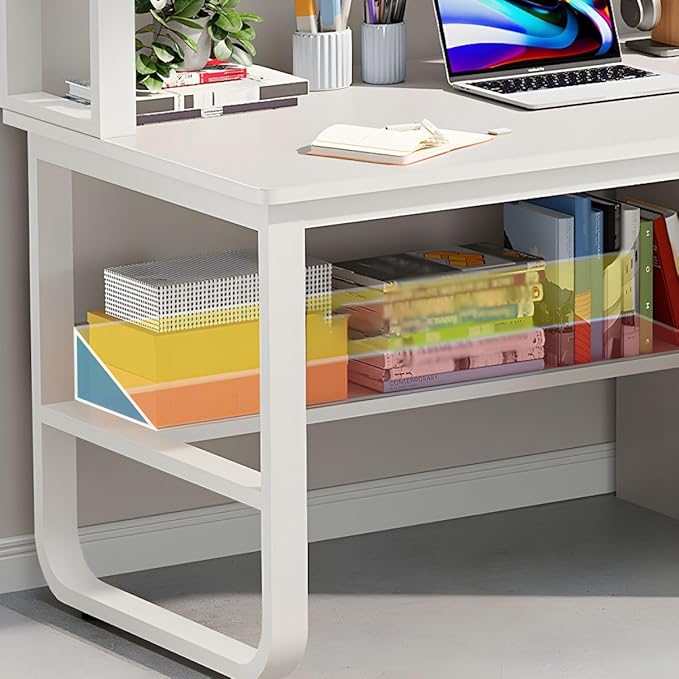 CraftThink Writing Desk Chair Set Rectangular Study Table with 3-Drawer and Storage Shelves Wheeled Chairs Computer Desk Table for Home Office (Wood Color Desk &amp Chair 55 L x 19 W x 56.5 H)