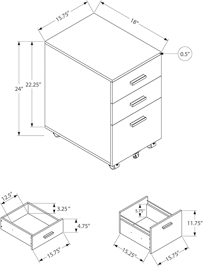 Mobile Filing Cabinet with 3 Drawers White Particle Board Modern Printer Stand for Home Office Study Room