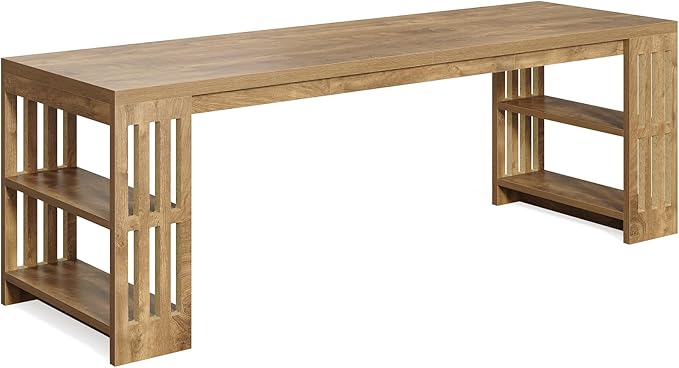 LITTLE TREE 78.7 Long Desk 2 Person Desk with Shelves Large Wooden Computer Desk Heavy Duty Shelf Legs Design for Two Person Home Office Business Workstation Natural (78.7 W x 23.6 D)