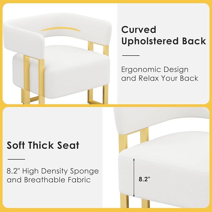 STHOUYN Modern White Accent Chair Set of 2 Boucle Barrel Chairs Set of 2 Arm Chairs for Living Room Bedroom (2 White)