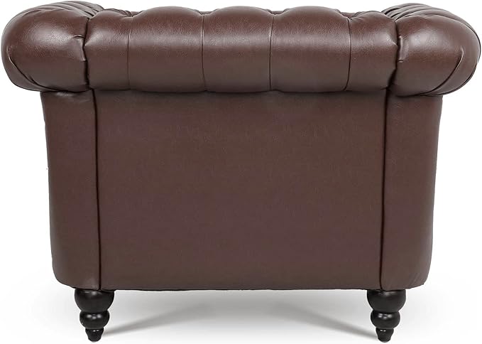 Oversized Chesterfield Chair PU Leather Accent Chair with Tufted Back Club Chair for Living Room Bedroom Gothic Victorian (Brown)