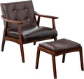 Convenience Concepts Take a Seat Natalie Accent Armchair and Ottoman Set 27.5 - Mid-Century Modern Lounge Chair with Foot Stool Set for Living Room Bedroom Espresso Faux Leather