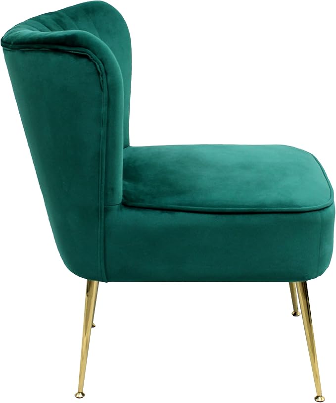 WO Indoor Furniture 22 Wide Tufted Velvet Accent Chair with Gold Metal Leg Rust and Scratch Resistant Premium Quality Seat for Your Den Living Room Bedroom Home (Green)