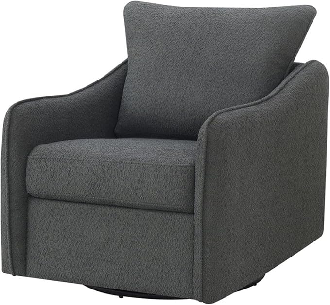 Pemberly Row Fabric Upholstered Swivel Glider Chair Charcoal Gray Bouclé 36 H x 31 W x 33.5 D Foam Seat and Back Cushions Contemporary Accent Chair for Living Room