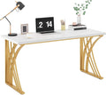 Tribesigns 55 Large Modern Computer Desk White &amp Gold Luxury Laptop PC Student Table Makeup Vanity Table with Thick Frame &amp Strong Legs Sturdy Writing Workstation for Home &amp Office
