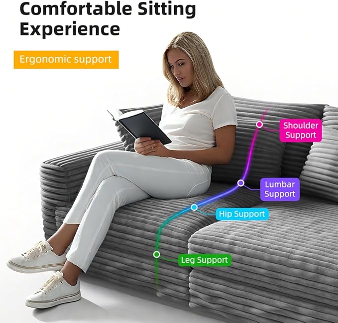 102 Oversized Modular Sectional Sofa with Movable Ottoman 2-in-1 Convertible Deep Seat Sleeper Daybed 4-Seater Plush Corduroy Cloud Couchwith 6 Pillows for Living Room &amp Apartment