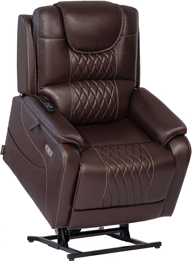 EONIX Triple Motor Lay Flat Power Lift Recliner Chair for Elderly with Massage 400lbs Electirc Lift Chair for Living Room Independent Adjustable Backrest Headrest Extended Footrest Dark Brown