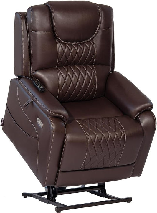 EONIX Triple Motor Lay Flat Power Lift Recliner Chair for Elderly with Massage 400lbs Electirc Lift Chair for Living Room Independent Adjustable Backrest Headrest Extended Footrest Dark Brown