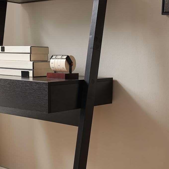 Modern Desk Writing Table Bookcase Ladder Design with Drawer - Home Office Desk Workspace 29.5x18x72 Particle Board+MDF