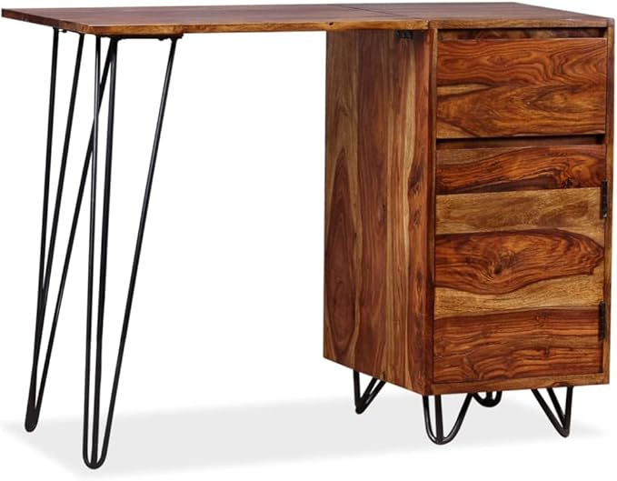 Wooden Writing Computer Desk with 1 Drawer and 1 Cabinet Home Office Desk Writing Study Table PC Desk Workstation for Bedroom Solid Sheesham Wood 43.3 x 17.7 x 29.9