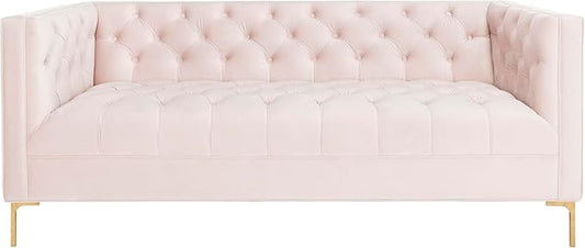 Safavieh Couture Home Vydia Glam Blush Pink Velvet and Gold Tufted Sofa