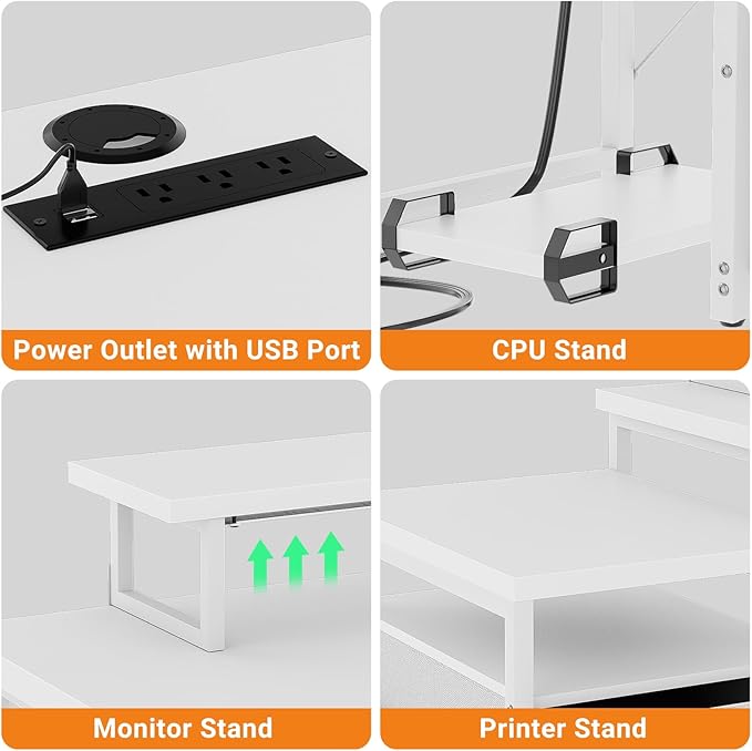 Unikito 70.8 Reversible L Shaped Computer Desk with Fabric File Drawers Corner Desks with RGB LED Light &amp Power Outlets &amp Monitor Stand Large Gaming Desk for Home Office Workstation White